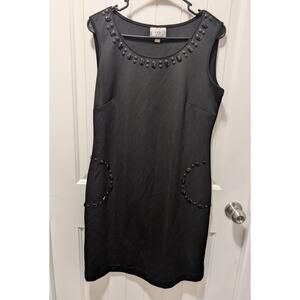 ECI NYC Hand Beaded Stretch Knit Sleeveless Sexy Black Sheath Dress Work Size 12